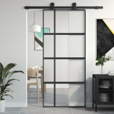 vidaXL fekete edzett üveg és alumínium tolóajtó 90 x 205 cm építőanyag