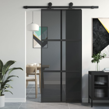 vidaXL fekete edzett üveg és alumínium tolóajtó 90 x 205 cm építőanyag