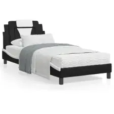 vidaXL Fekete és fehér műbőr ágykeret LED-világítással 80 x 200 cm ágy és ágykellék