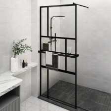 vidaXL fekete ESG üveg és alumínium zuhanyfal polccal 100 x 195 cm kád, zuhanykabin