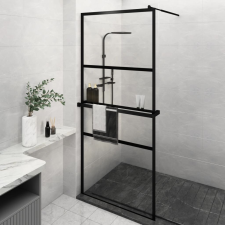 vidaXL fekete ESG üveg és alumínium zuhanyfal polccal 100 x 195 cm kád, zuhanykabin