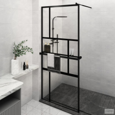 vidaXL fekete ESG üveg és alumínium zuhanyfal polccal 100 x 195 cm kád, zuhanykabin