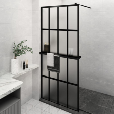 vidaXL Fekete ESG üveg és alumínium zuhanyfal polccal 100 x 195 cm kád, zuhanykabin