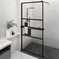 vidaXL Fekete ESG üveg és alumínium zuhanyfal polccal 115x195 cm (3185479) kád, zuhanykabin