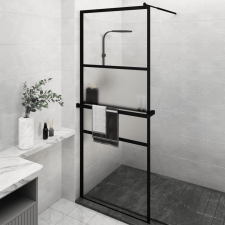 vidaXL fekete ESG üveg és alumínium zuhanyfal polccal 80 x 195 cm kád, zuhanykabin