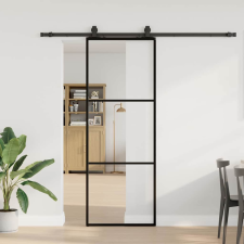vidaXL fekete ESG üveg tolóajtó fémszerelvény-szettel 76x205 cm nyílászáró