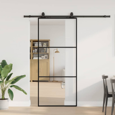 vidaXL fekete ESG üveg tolóajtó fémszerelvény-szettel 90x205 cm nyílászáró