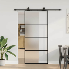 vidaXL fekete ESG üveg tolóajtó fémszerelvény-szettel 90x205 cm nyílászáró