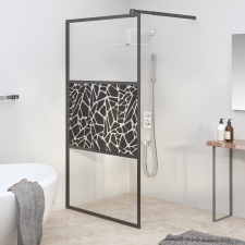 vidaXL fekete ESG üveg zuhanyfal kőmintával 100x195cm kád, zuhanykabin