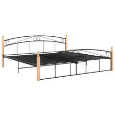 vidaXL fekete fém és tömör tölgyfa ágykeret 200 x 200 cm  (324931) ágy és ágykellék