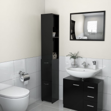 vidaXL fekete forgácslap fürdőszobaszekrény 25 x 25 x 170 cm fürdőszoba bútor
