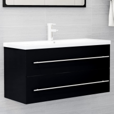 vidaXL fekete forgácslap mosdószekrény beépített mosdókagylóval fürdőszoba bútor