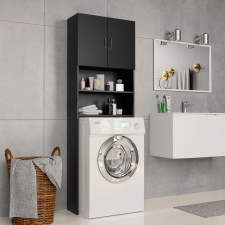 vidaXL fekete forgácslap mosógépszekrény 64 x 25,5 x 190 cm fürdőszoba bútor