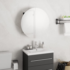 vidaXL fekete fürdőszobaszekrény kerek tükörrel/LED-del 40x40x17,5 cm bútor