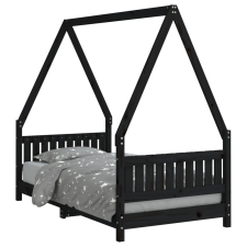 vidaXL fekete gyerek tömör fenyőfa ágykeret 80 x 160 cm (834506) gyermekbútor
