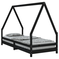 vidaXL fekete gyerek tömör fenyőfa ágykeret 90 x 200 cm (834485) gyermekbútor