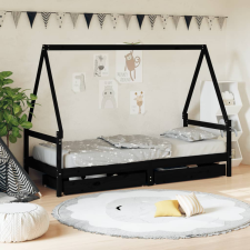 vidaXL fekete gyerek tömör fenyőfa ágykeret fiókokkal 80 x 200 cm ágy és ágykellék