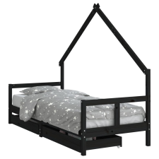 vidaXL fekete gyerek tömör fenyőfa ágykeret fiókokkal 80 x 200 cm (834551) gyermekbútor