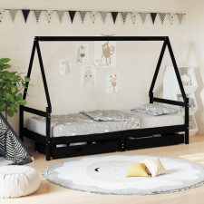 vidaXL fekete gyerek tömör fenyőfa ágykeret fiókokkal 90 x 200 cm ágy és ágykellék