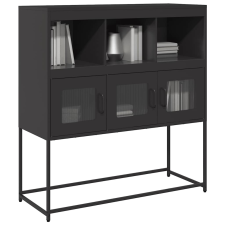 vidaXL fekete hidegen hengerelt acél tálalószekrény 100,5x39x107 cm bútor