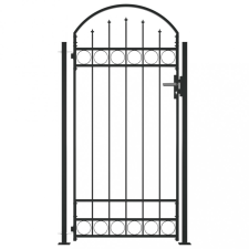 vidaXL Fekete ívelt tetejű kerítéskapu 2 oszloppal 100 x 200 cm kerti dekoráció