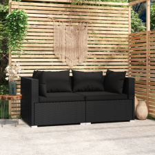 vidaXL fekete kétszemélyes polyrattan kanapé párnákkal kerti bútor