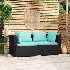 vidaXL fekete kétszemélyes polyrattan kanapé párnákkal kerti bútor
