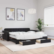 vidaXL fekete kihúzható bársony heverő fiókkal 100 x 200 cm ágy és ágykellék