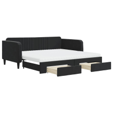 vidaXL fekete kihúzható bársony heverő fiókkal 100 x 200 cm (3197146) ágy és ágykellék