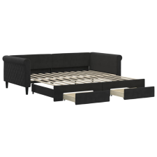 vidaXL fekete kihúzható bársony heverő fiókkal 100 x 200 cm (3197830) ágy és ágykellék