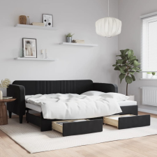 vidaXL fekete kihúzható bársony heverő fiókkal 80 x 200 cm ágy és ágykellék