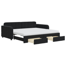 vidaXL fekete kihúzható bársony heverő fiókkal 90 x 190 cm (3197016) ágy és ágykellék