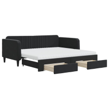 vidaXL fekete kihúzható bársony heverő fiókkal 90 x 190 cm (3197150) ágy és ágykellék