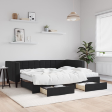 vidaXL fekete kihúzható bársony heverő fiókkal 90 x 200 cm ágy és ágykellék
