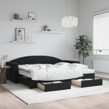 vidaXL fekete kihúzható bársony heverő fiókkal 90 x 200 cm ágy és ágykellék