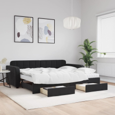 vidaXL fekete kihúzható bársony heverő fiókkal 90 x 200 cm ágy és ágykellék