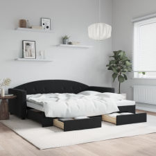 vidaXL fekete kihúzható bársony heverő fiókkal 90 x 200 cm ágy és ágykellék