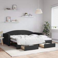 vidaXL fekete kihúzható szövet heverő fiókkal 90 x 190 cm ágy és ágykellék