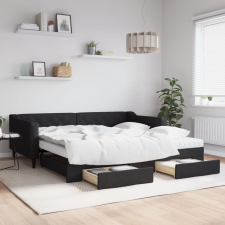 vidaXL fekete kihúzható szövet heverő fiókokkal 100 x 200 cm ágy és ágykellék