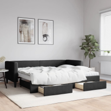 vidaXL fekete kihúzható szövet heverő fiókokkal 80 x 200 cm ágy és ágykellék