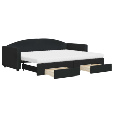 vidaXL fekete kihúzható szövet heverő fiókokkal 80 x 200 cm (3197239) ágy és ágykellék