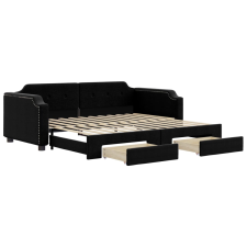 vidaXL fekete kihúzható szövet heverő fiókokkal 80 x 200 cm (3197667) ágy és ágykellék
