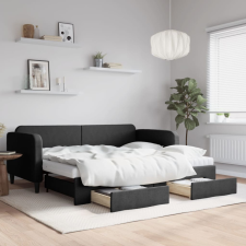 vidaXL fekete kihúzható szövet heverő fiókokkal 90 x 200 cm ágy és ágykellék