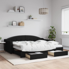 vidaXL fekete kihúzható szövet heverő fiókokkal 90 x 200 cm ágy és ágykellék