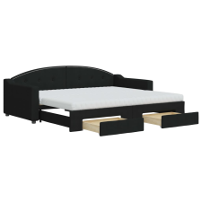 vidaXL fekete kihúzható szövet heverő fiókokkal 90 x 200 cm (3197586) ágy és ágykellék