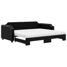 vidaXL fekete kihúzható szövet heverő matracokkal 100 x 200 cm (3197659) ágy és ágykellék
