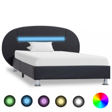 vidaXL Fekete LED-es műbőr ágykeret 90 x 200 cm ágy és ágykellék