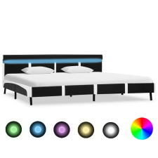 vidaXL fekete műbőr ágykeret LED csíkkal 180 x 200 cm ágy és ágykellék