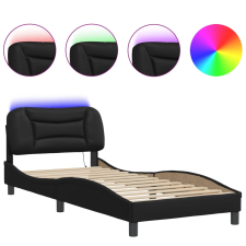 vidaXL fekete műbőr ágykeret LED-világítással 90x190 cm (3213899) ágy és ágykellék