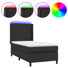 vidaXL fekete műbőr rugós ágy matraccal és LED-del 90x200 cm  (3139241) ágy és ágykellék